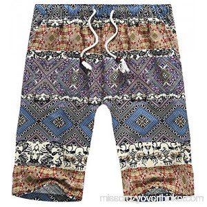 HENGAO Men's Linen Quick Dry Casual Shorts Elastic Waist Blue B071S8ST7Q